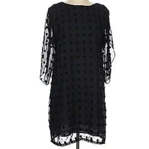 Belongsci Woman's Black Dress Sheer Slit Sleeves Medium Zipper Back